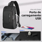 Bolsa Peitoral Masculina HK em Oxford Impermeável com Entrada USB