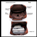 Mochila JEEP BULUO em Couro Split para Notebook