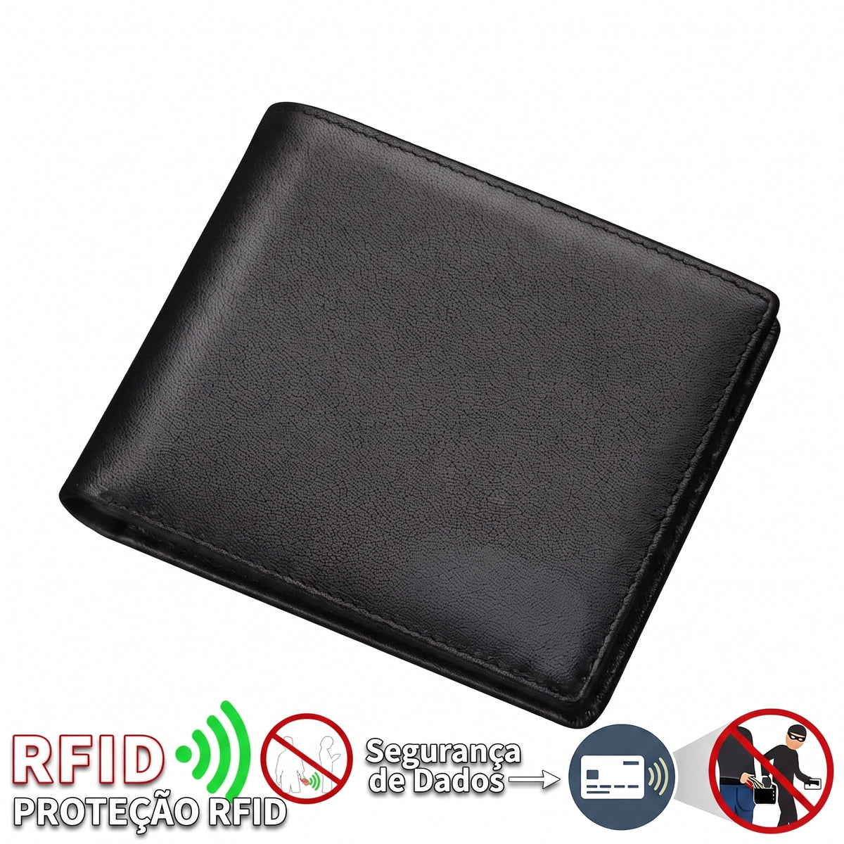 Carteira Masculina de Couro Legítimo Compacta Porta-Cartões