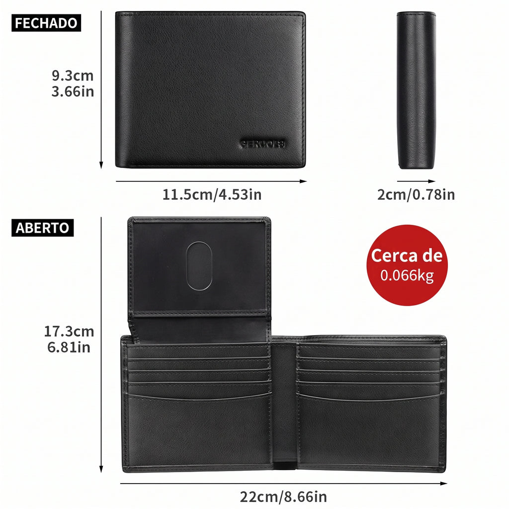 Carteira Masculina de Couro Legítimo Compacta Porta-Cartões