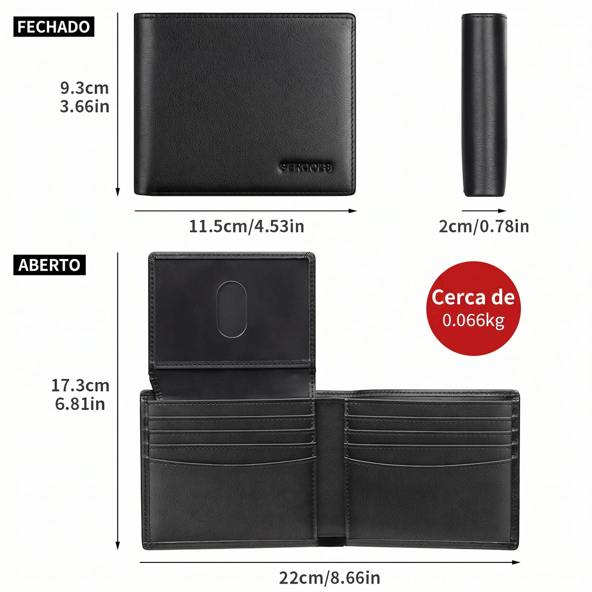 Carteira Masculina de Couro Legítimo Compacta Porta-Cartões