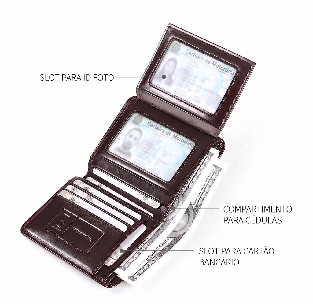 Carteira Masculina de Couro Legítimo Vertical Slim RFID