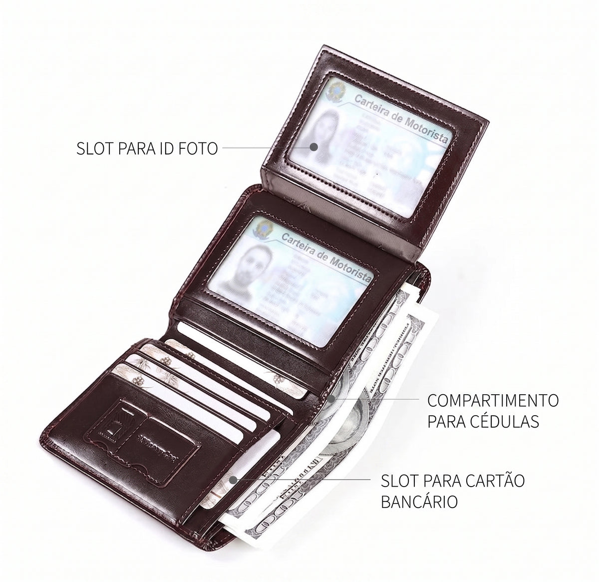 Carteira Masculina de Couro Legítimo Vertical Slim RFID