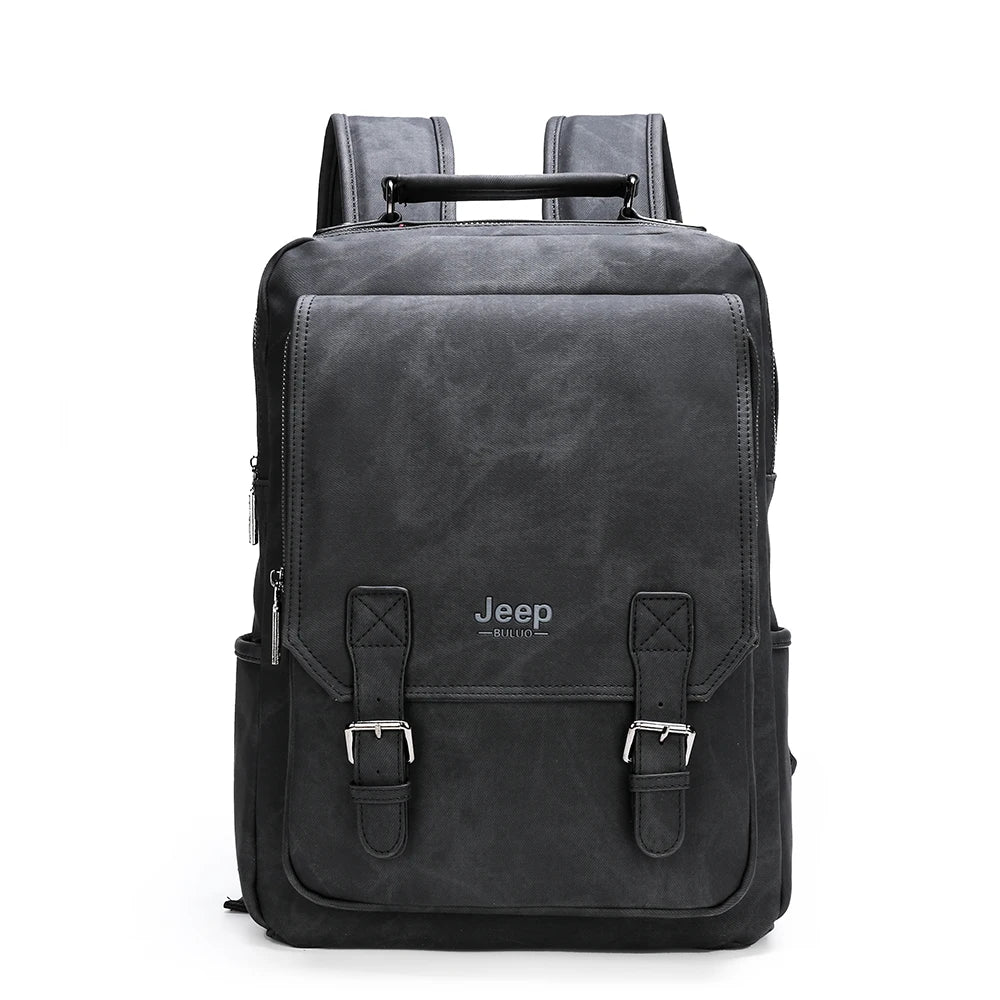 Mochila JEEP BULUO em Couro Split para Notebook