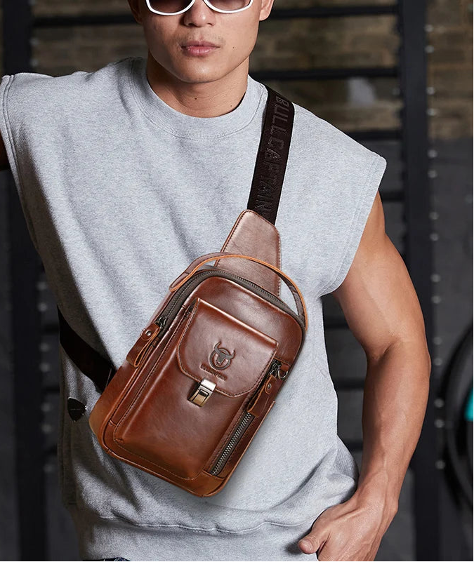 Bolsa Peitoral Masculina de Couro Legítimo BULLCAPTAIN