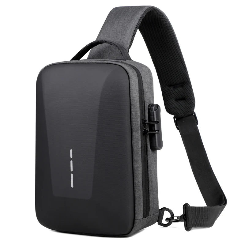 Bolsa Peitoral Masculina com Fecho de Senha e Entrada USB