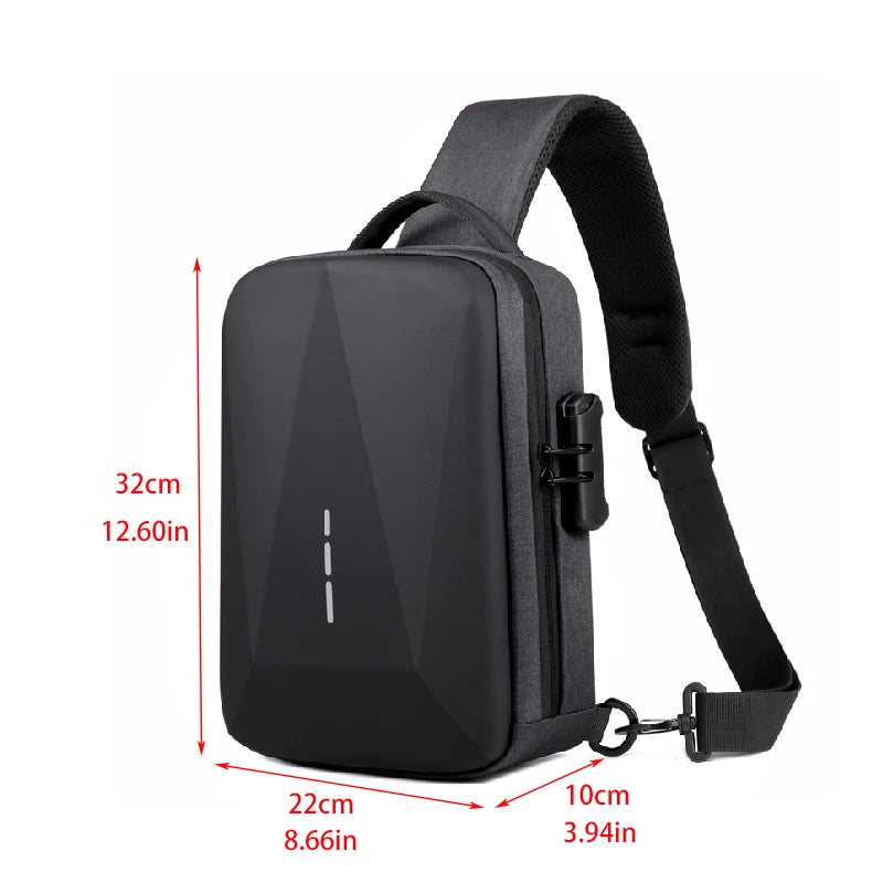 Bolsa Peitoral Masculina com Fecho de Senha e Entrada USB