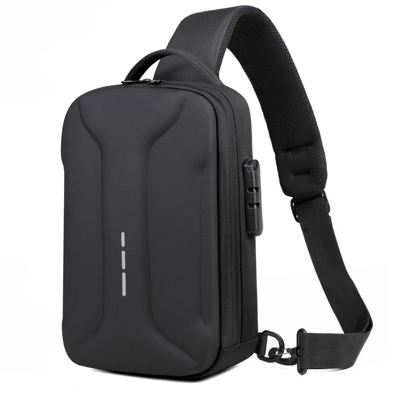 Bolsa Peitoral Masculina com Fecho de Senha e Entrada USB