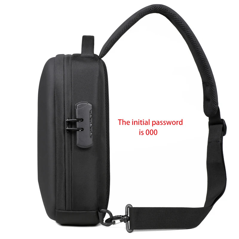 Bolsa Peitoral Masculina com Fecho de Senha e Entrada USB