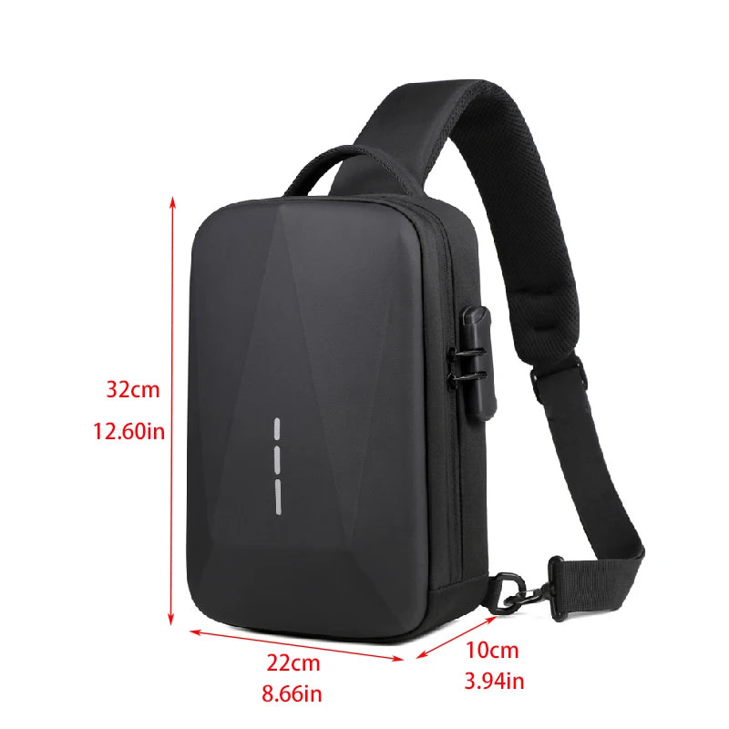Bolsa Peitoral Masculina com Fecho de Senha e Entrada USB