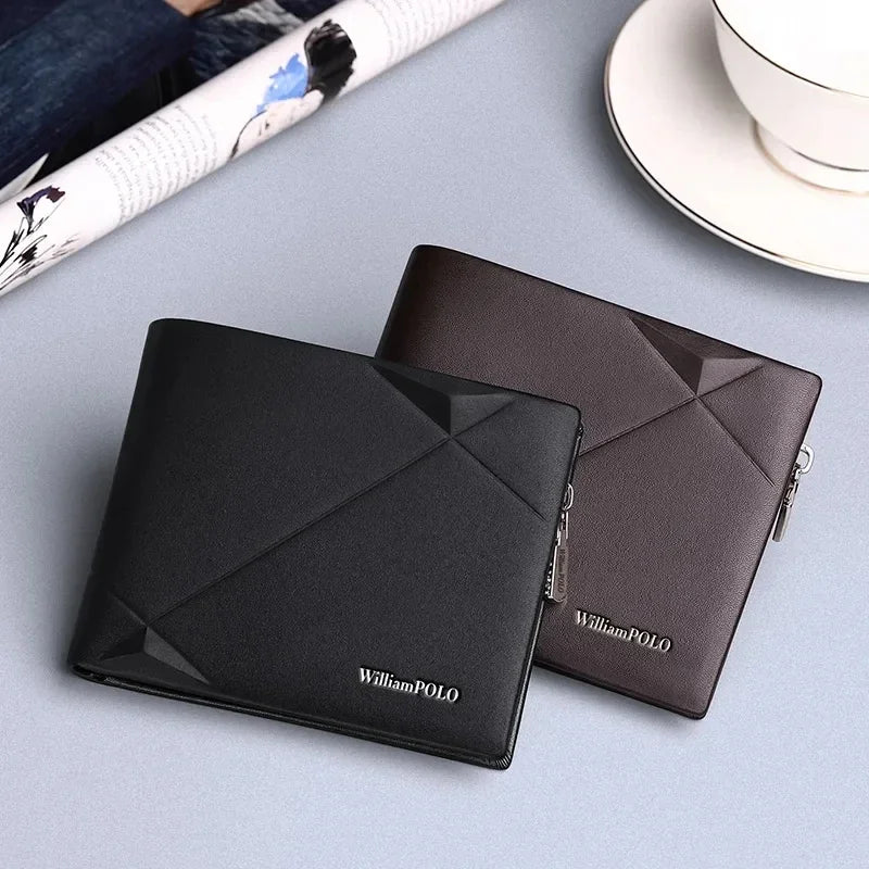 Carteira Masculina Bifold de Couro Legítimo com Zíper