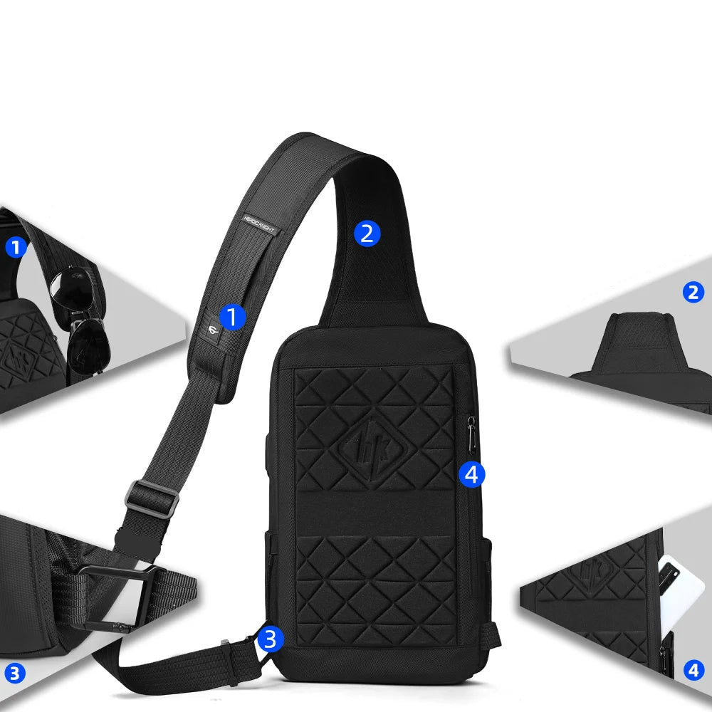 Bolsa Peitoral Masculina HK em Oxford Impermeável com Entrada USB