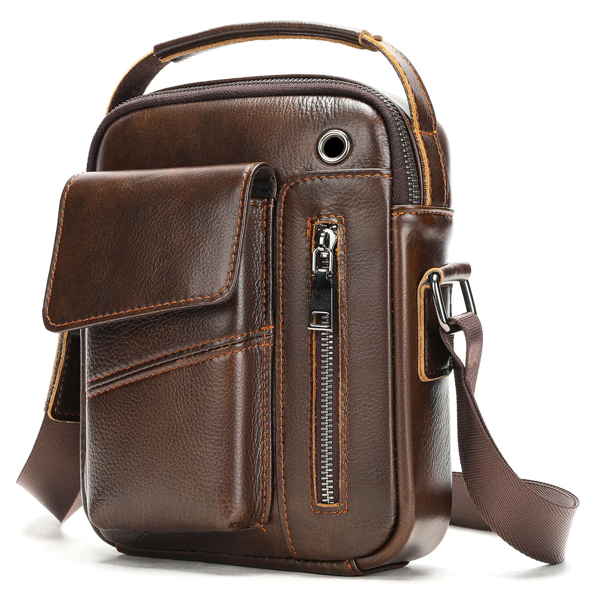 Bolsa Transversal Masculina de Couro Legítimo Vintage