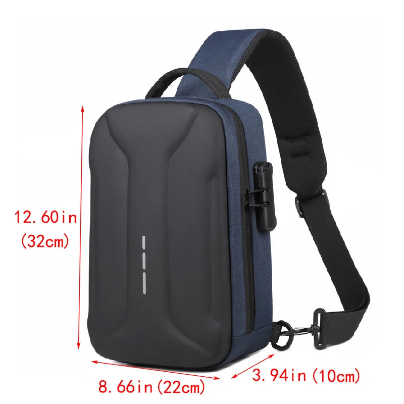 Bolsa Peitoral Masculina com Fecho de Senha e Entrada USB