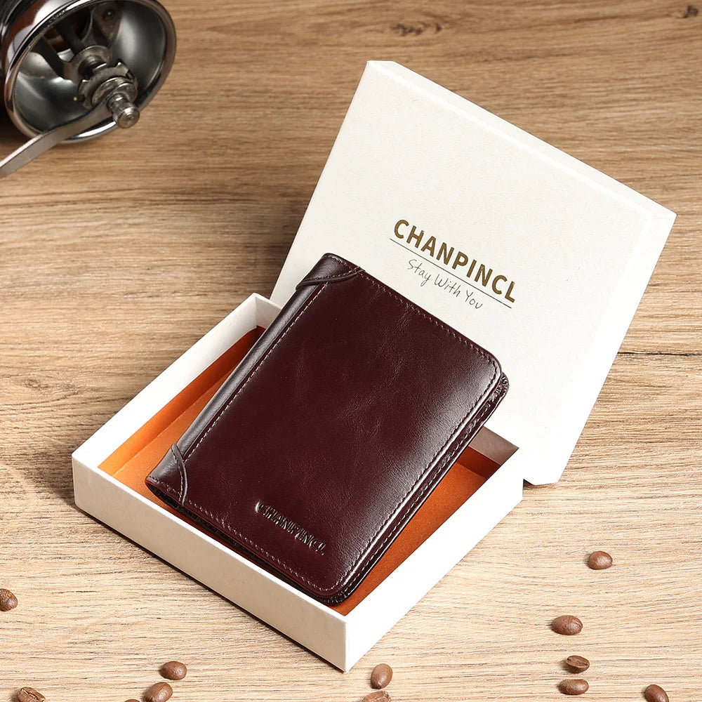 Carteira Masculina de Couro Legítimo Vertical Slim RFID