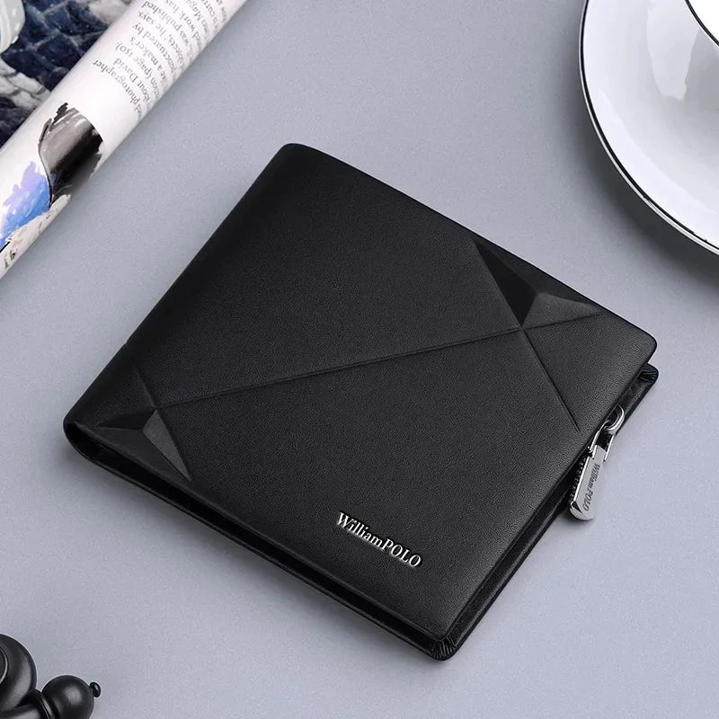 Carteira Masculina Bifold de Couro Legítimo com Zíper