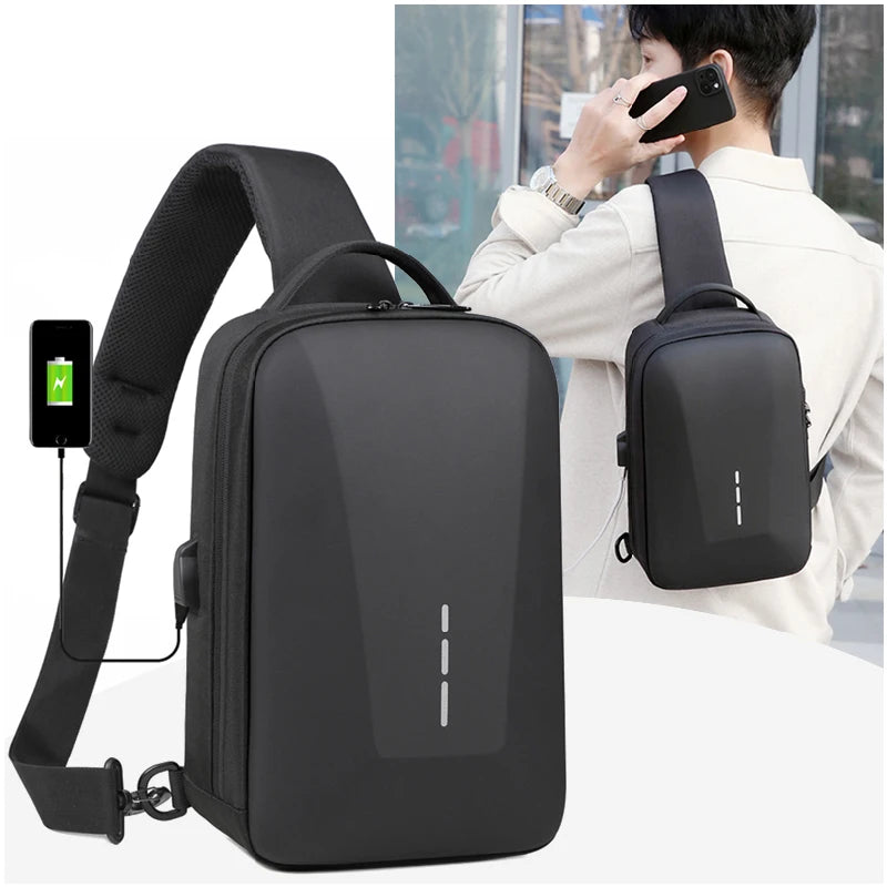 Bolsa Peitoral Masculina com Fecho de Senha e Entrada USB