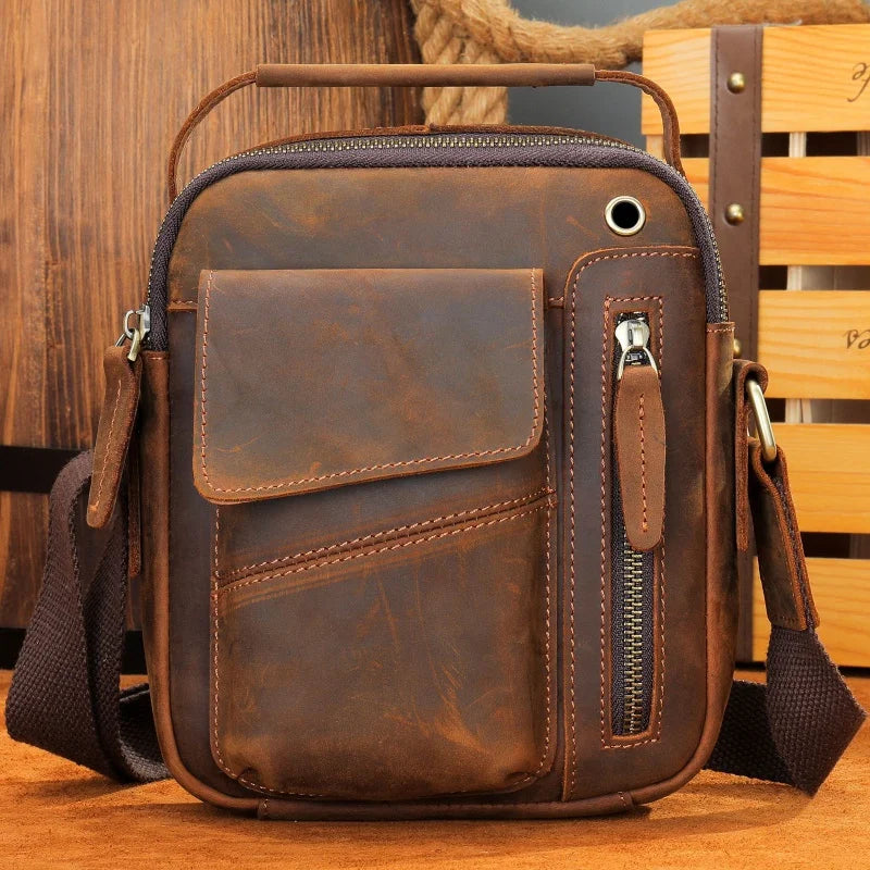 Bolsa Transversal Masculina de Couro Legítimo Vintage