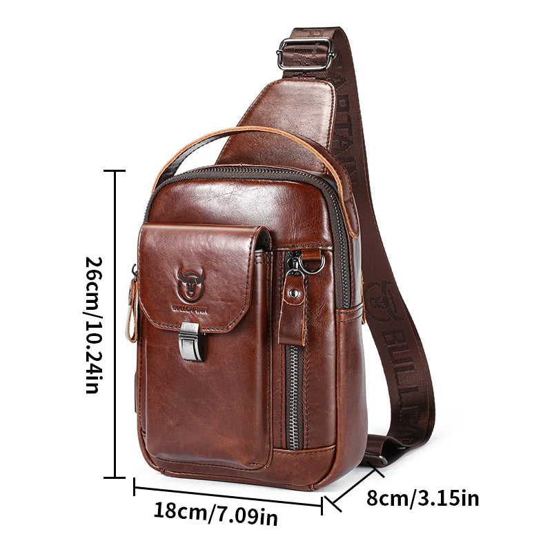 Bolsa Peitoral Masculina de Couro Legítimo BULLCAPTAIN