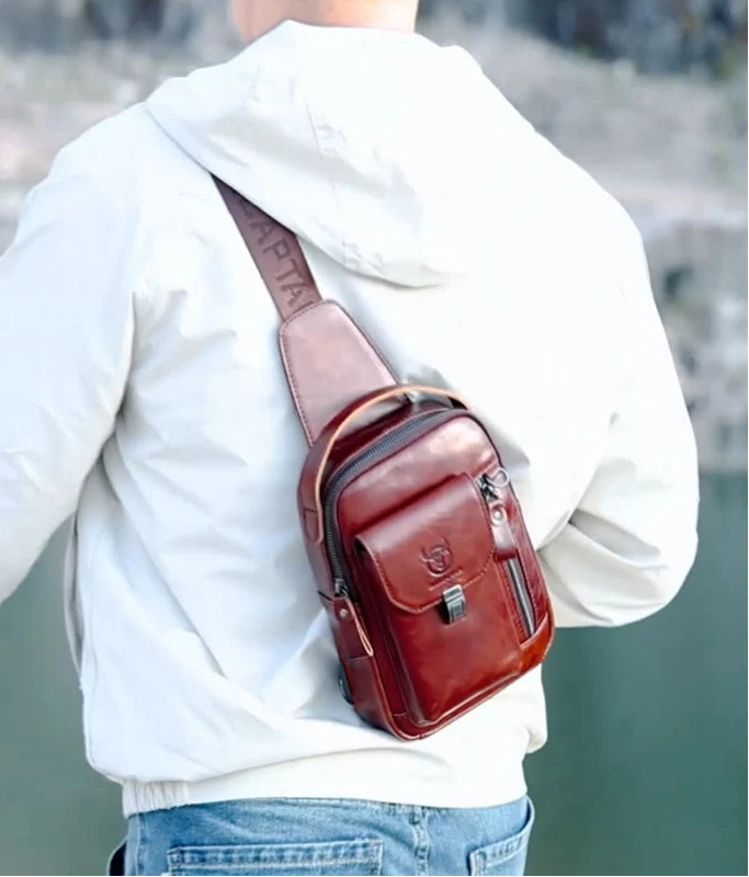 Bolsa Peitoral Masculina de Couro Legítimo BULLCAPTAIN