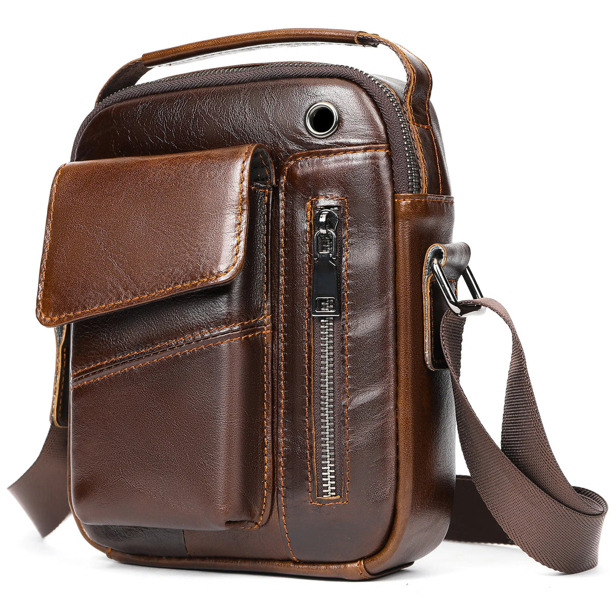 Bolsa Transversal Masculina de Couro Legítimo Vintage