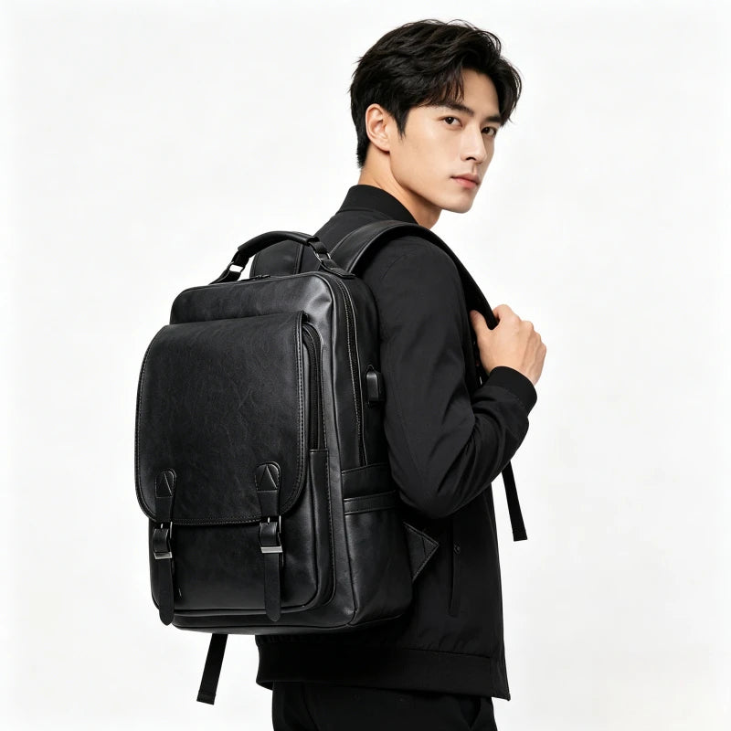 Mochila Masculina Impermeável em PU para Notebook