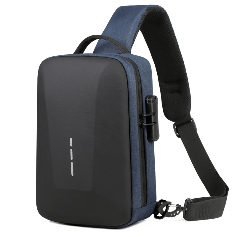 Bolsa Peitoral Masculina com Fecho de Senha e Entrada USB