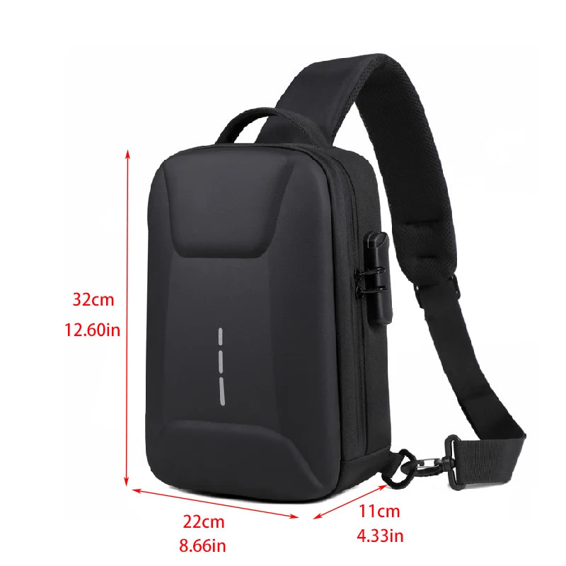 Bolsa Peitoral Masculina com Fecho de Senha e Entrada USB