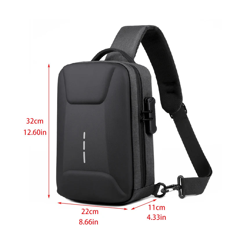 Bolsa Peitoral Masculina com Fecho de Senha e Entrada USB