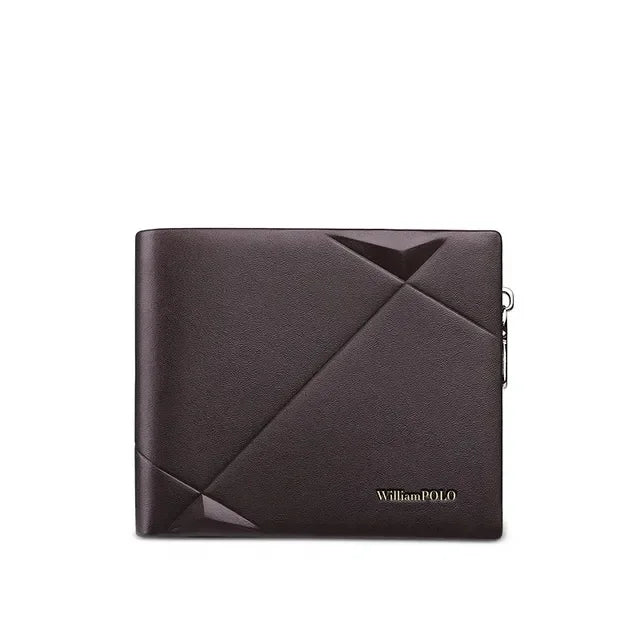 Carteira Masculina Bifold de Couro Legítimo com Zíper