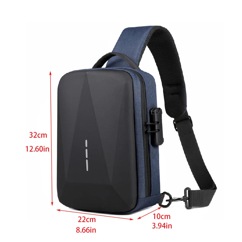 Bolsa Peitoral Masculina com Fecho de Senha e Entrada USB