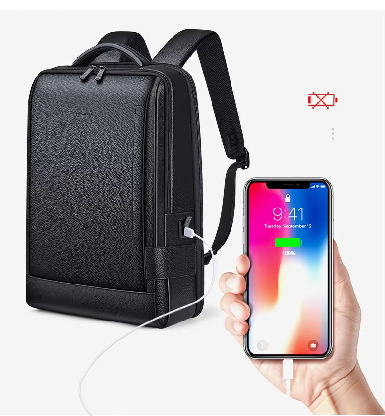 Mochila Masculina de Couro Grande para Notebook e Viagem