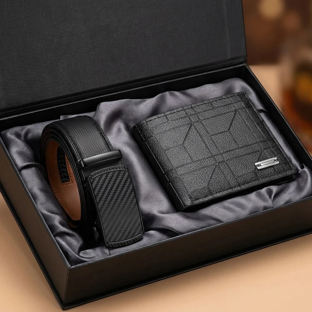 Kit Carteira e Cinto Masculino Casual em PU