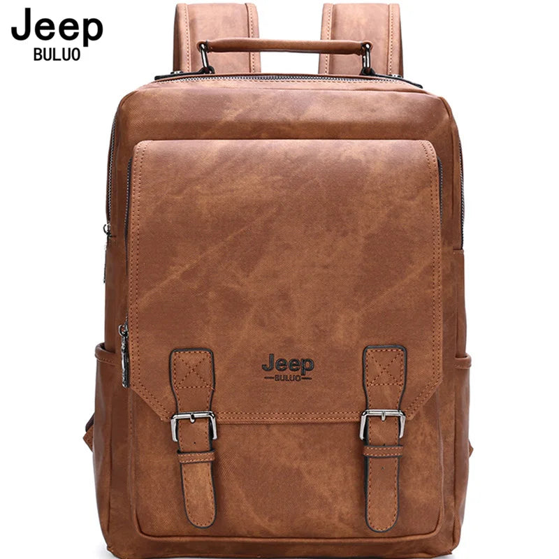 Mochila JEEP BULUO em Couro Split para Notebook