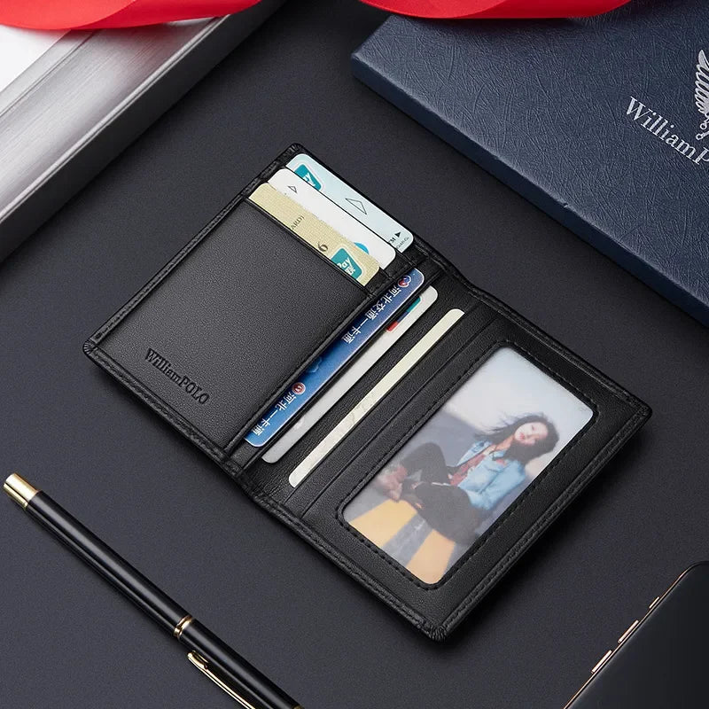 Carteira Masculina RFID de Couro Legítimo Slim Porta Cartões
