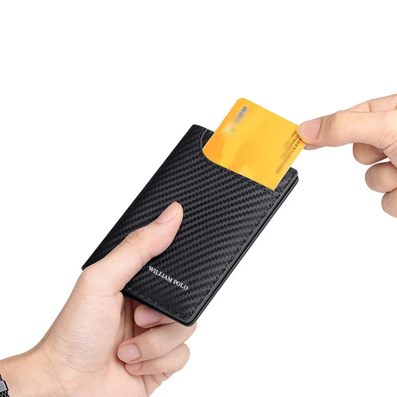 Carteira Masculina WILLIAMPOLO de Couro RFID com Fibra de Carbono