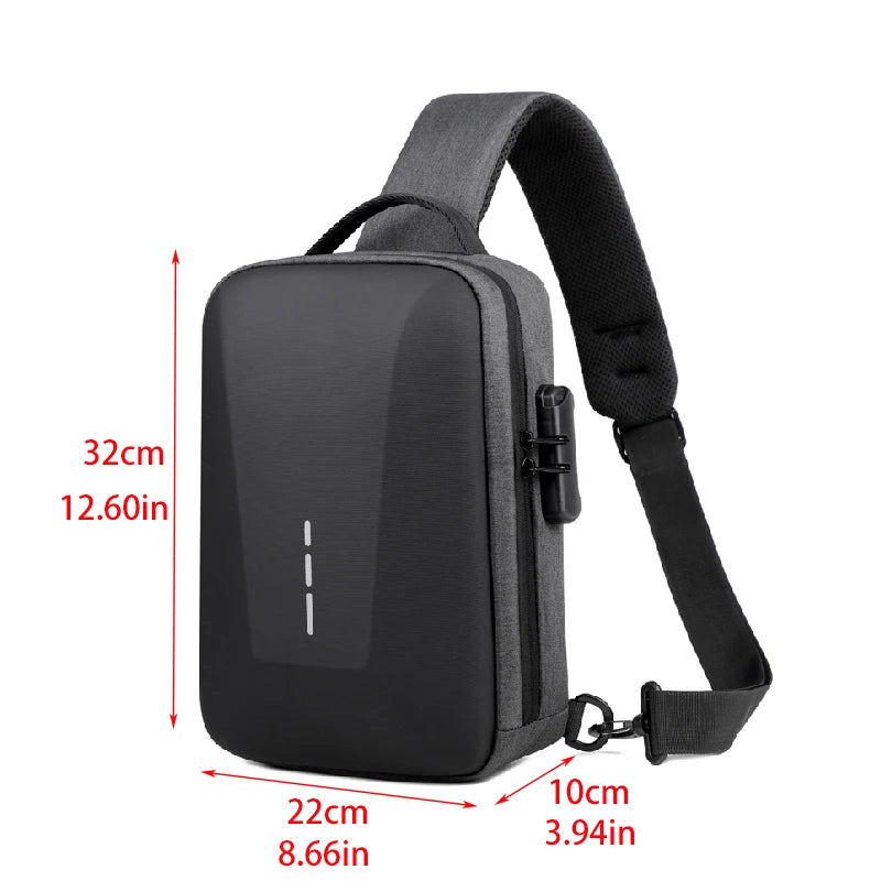 Bolsa Peitoral Masculina com Fecho de Senha e Entrada USB