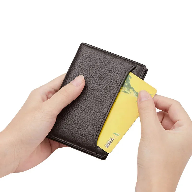 Carteira Masculina de Couro Legítimo Compacta Porta-Cartões