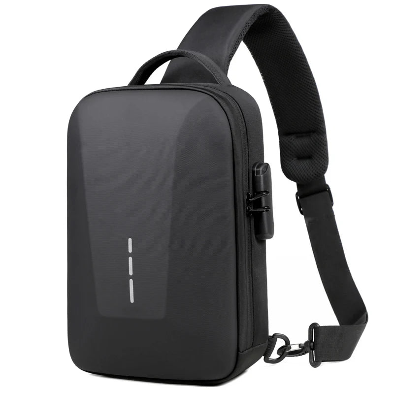 Bolsa Peitoral Masculina com Fecho de Senha e Entrada USB