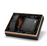 Kit Carteira e Cinto Masculino Retrô em PU 3,4 cm